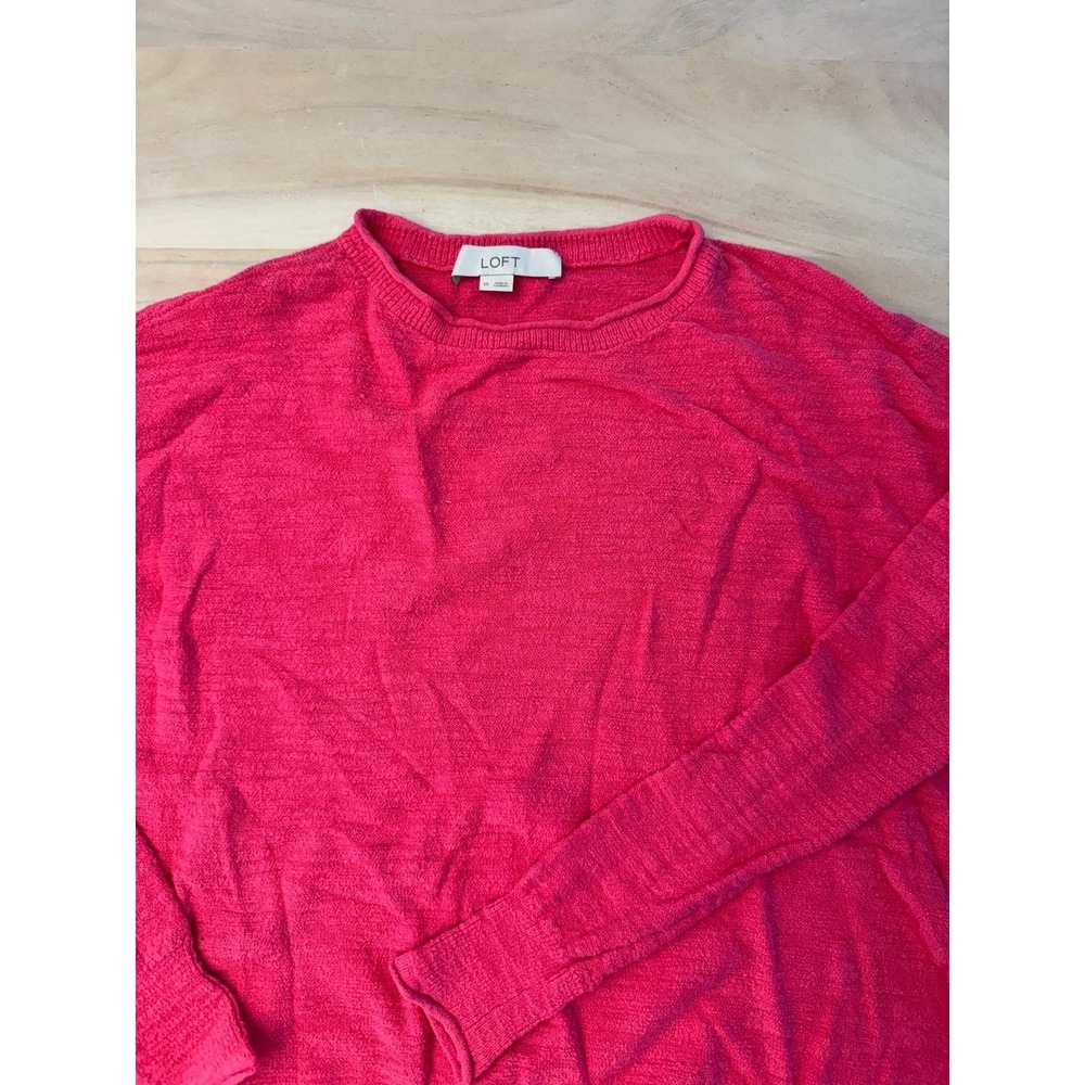 LOFT Women's Pink Crewneck Pullover Sweater High-Low Hem Lightweight Knit XS - Picture 2 of 5